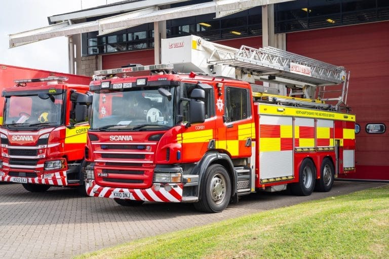 Fire engines parked at station yard