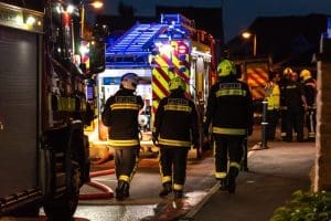 Fire crew at night scene