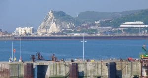 Shakespeare Cliff seen across the water from the Port of Dover